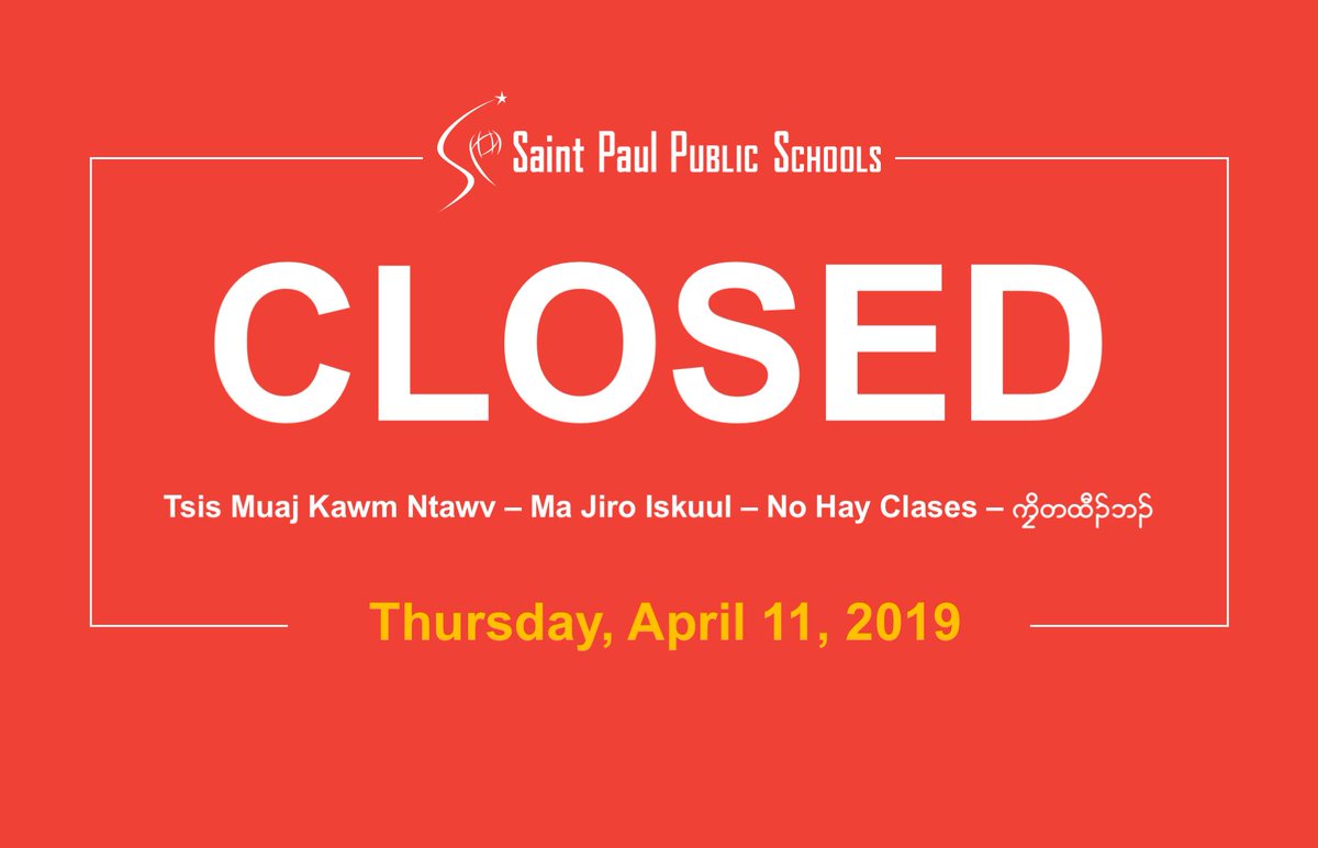All schools will be closed, and programs, activities and events canceled TODAY, Thursday, April 11 because of the weather. For updated information on how this closing affects other activities including athletics, please visit spps.org/weather, for the snow day procedures.