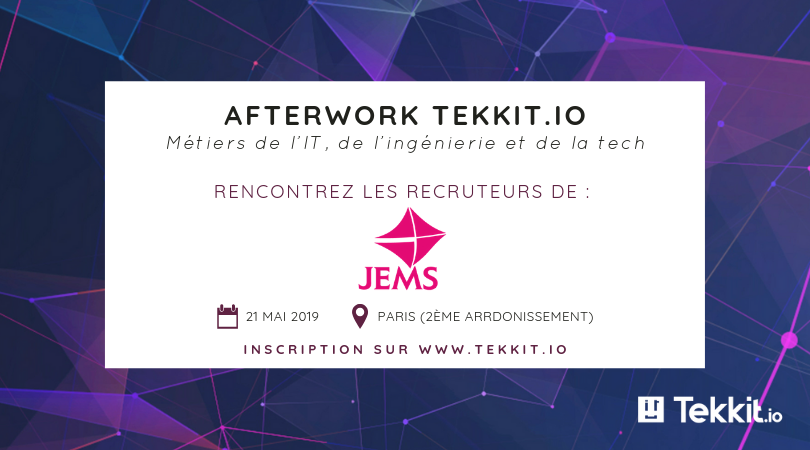 jemsgroup's tweet photo. [EVENT] @tekkitIo 

L'équipe #recrutement de @jemsgroup participe à l'#Afterwork #Tekkit le 21 mai prochain !
Dédié au métier de l'#IT et #Tech venez rencontrer notre équipe et découvrir nos #offres d'#emploi.

👉 Inscriptions : https://t.co/8GYSjsC4Oz 

#Digital #Data #DevOps https://t.co/LkmbmthzEc