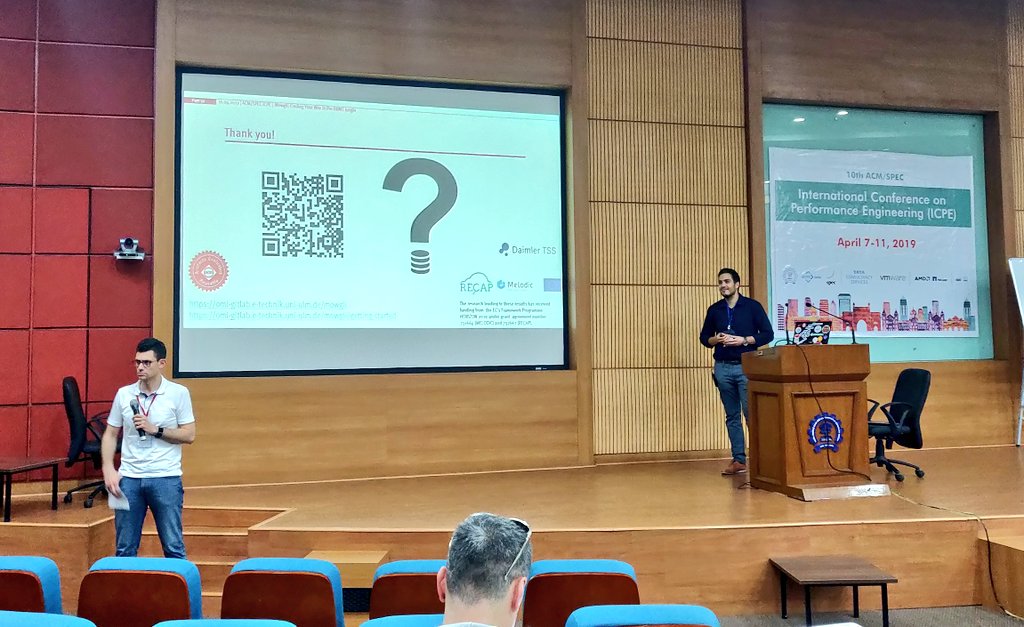 ICPEconf's tweet photo. Next up, "Mowgli: Finding Your Way in the DBMS Jungle" - Daniel Seybold (Institute of Information Resource Management, Ulm University); Moritz Keppler (Daimler TSS); Daniel Gründler (@daimlertss), Jörg Domaschka (@uni_ulm)

#ICPE2019 #ICPEconf https://t.co/dBXZtuaLNQ
