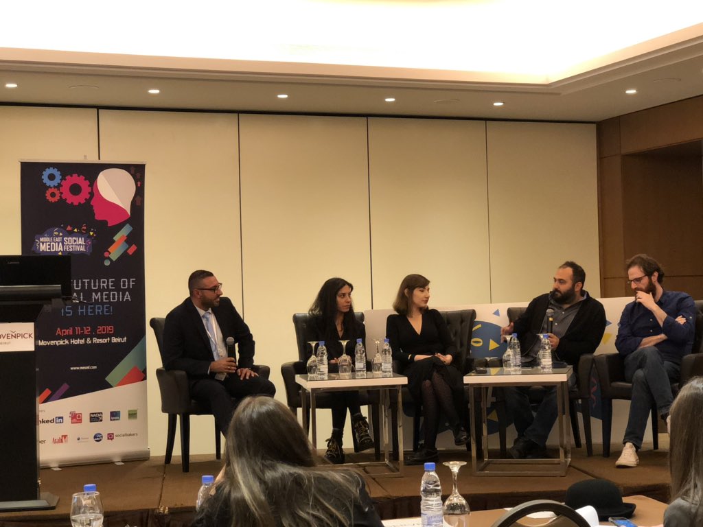 AnnelieMB's tweet photo. Panel Discussion: Content Marketing Humor #MESMF2019 @NEMRCOMEDY @SamTrabulsi10X @FarixHobeiche @Nadynchalhoub @nathaliemasri https://t.co/q6Jp8sWUq2