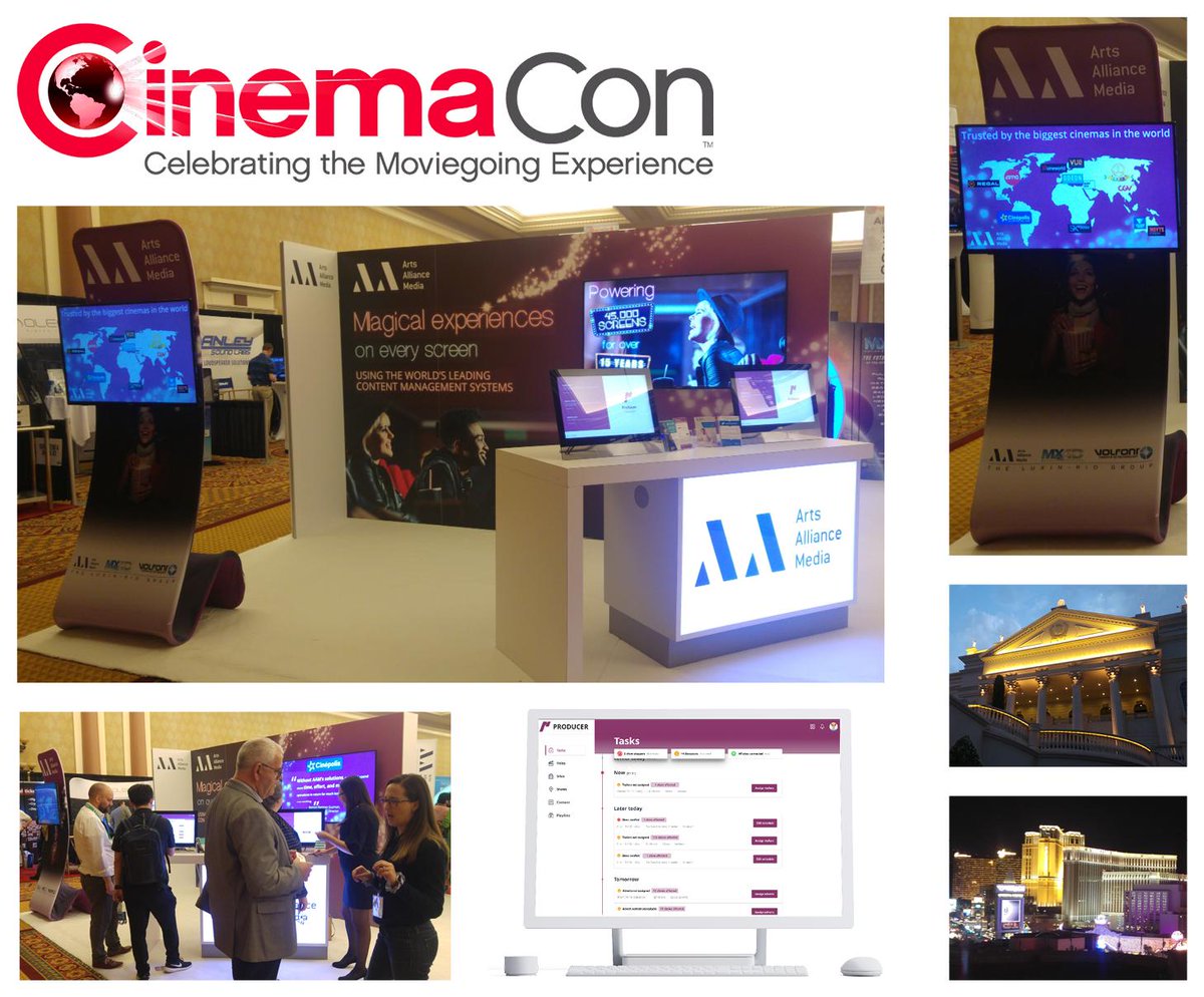 ArtsAllianceM's tweet photo. We'd like to thank everyone who stopped by our booth for making this another successful #CinemaCon. We had a fantastic time showing you all how easily you can build schedules and playlists for all your cinemas using our Circuit Management System, Producer. #CinemaSoftware https://t.co/xQf6FPzaL8