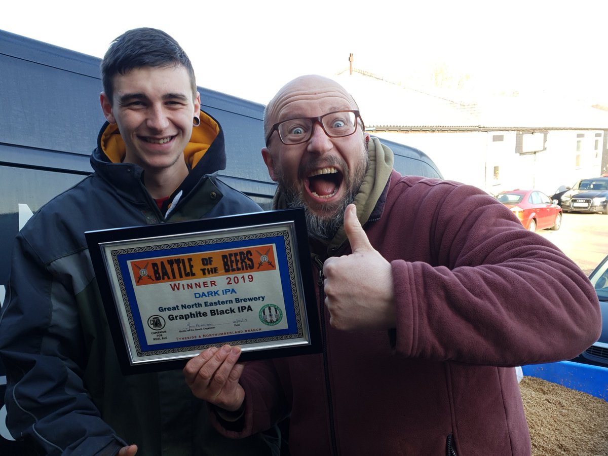 GNEBCO's tweet photo. We are very pleased to announce that our newest ale Graphite Black IPA 4.6% has been named Champion Dark IPA at the 2019 Newcastle Beer Festival. We are chuffed to win in what was steep competition. Thanks to everyone involved. #NCLBCF #GNEBCO #GRAPHITE https://t.co/LCnYSywSgV