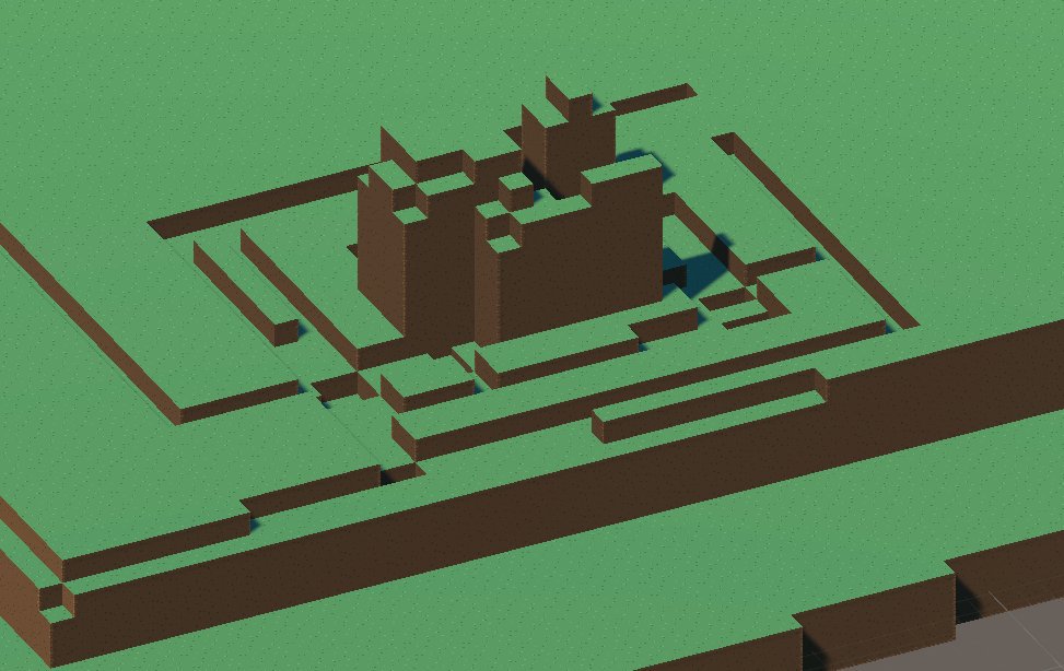 GameDevTravis's tweet image. First attempt at custom elevation created some wacky mountains. It will get better. At least the perlin noise is gone though. Aiming for more blocky and less greebles. #voxel #gamedev #indiedev #madewithunity #unity3d