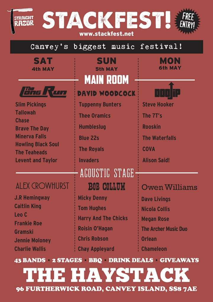 VelvetTree's tweet image. Gutted we couldn't make this one - an awesome line up over 3 glorious days!!
#Free #Canvey #Stackfest