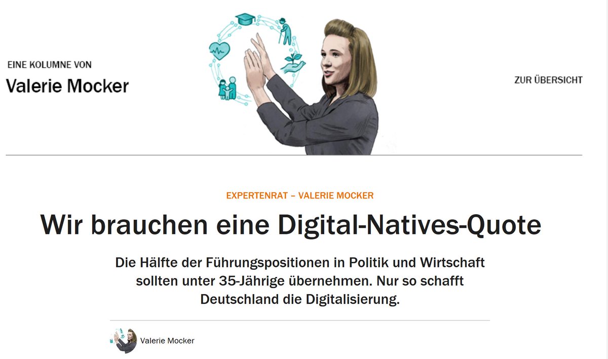 vkmocker's tweet photo. Die Digital-Natives-Quote. Oder warum auf 50% von Deutschlands Führungspositionen unter-35-Jährige gehören. 
#Digitalisierung #Diversity #DiesejungenLeute
Ein Artikel für alle “jungen Raketen” 🚀da draußen! 
Und 🙏an alle, besonders die über 35, die diese Idee schon unterstützen! https://t.co/3XLIrErKqX