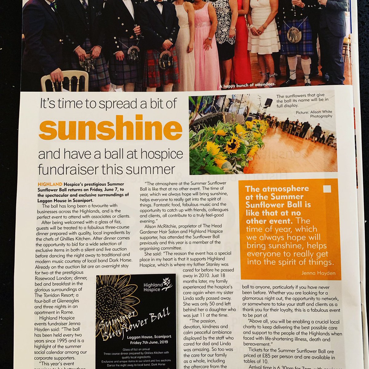 Great article in Executive Magazine on this years Sunflower Ball.
Shaping up to be one event not to miss on the 2019 calendar! Get in touch with Jenna <a href="/Highlandhospice/">Highland Hospice</a> for your tickets NOW!!! #inverness #charity #fundraiser
