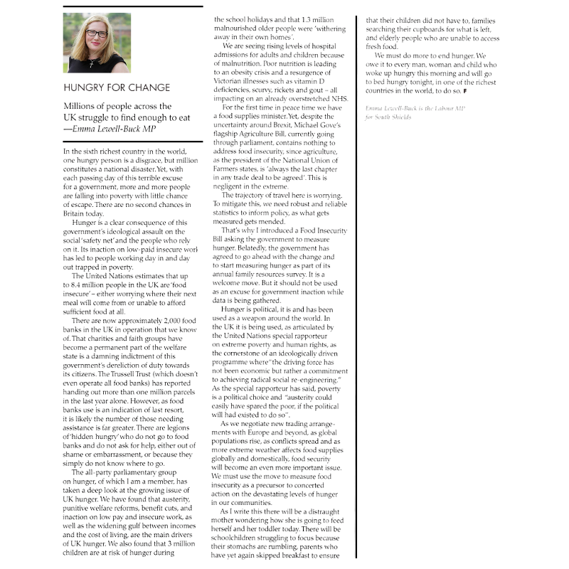 EmmaLewell's tweet photo. Thanks to @thefabians for asking me to contribute to their latest edition. UK hunger is devastatingly widespread, disgusting that it’s a product of the Govt's political choices and worse still that Govt has the ability to mitigate it but choose not to. #FoodInsecurityBill https://t.co/kg2KFSgq8h