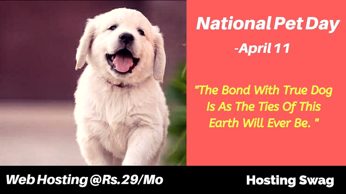 National Pet Day (April 11) 'The bond with true dog is as the ties of this earth will ever be. '
#pet #dog #nationalpet #nationalpetday #quotes #nature #national #bond #bondwithdog #true #truebond #earth #april #april11 #2019 #hostingswag