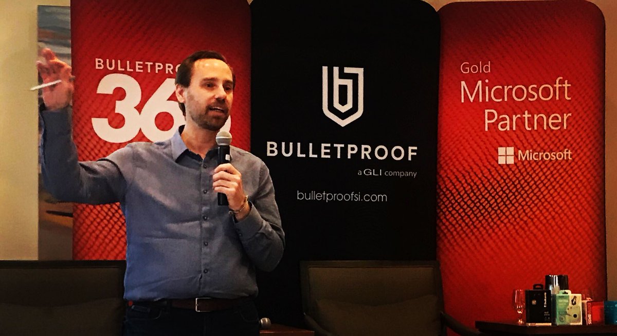bulletproof_IT's tweet photo. Rodney Buike @MicrosoftCanada up next speaking to how to trust the cloud!
With Identity-based attacks up 300% this year, now is the time to ensure you and your organization are secure! #2019BPRoadshow #PresentingPartner https://t.co/6v8CcHGIbo