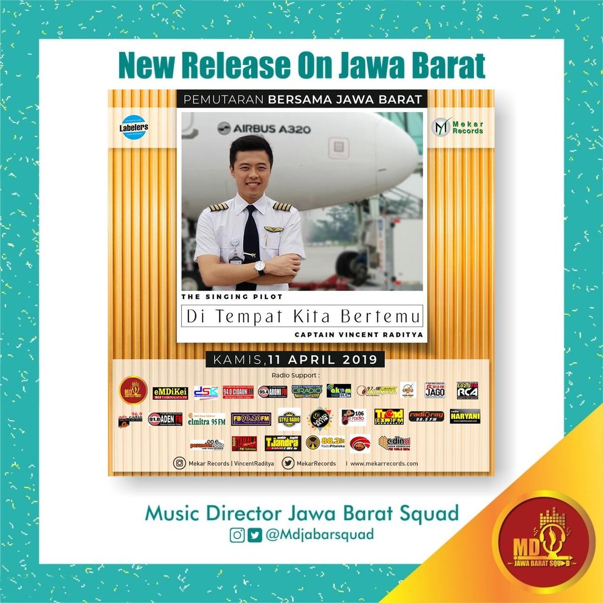 Pemutaran Bersama
The Singing Pilot (Captain Vincent Raditya) - Di Tempat Kita Bertemu

cc : <a href="/mekarrecords/">Mekar Records</a> 
<a href="/labelers_/">Labelers Indonesia</a> 
<a href="/mdjabarsquad/">MDJabarSquad</a> 
#thesingingpilot
#captainvincentraditya
#mdjabarsquad 
#AdenGroup