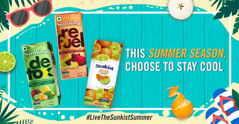 SunkistIndia's tweet photo. Nothing says summer like a pair of cool shades. There's always an excuse to wear sunnies, always enough need to drink fresh &amp; delicious juices. Head to the nearest @BigBazaar store to grab your packs of #SunkistJuices. #SummersEssentials #LiveTheSunkistSummer https://t.co/kvUABxteLy