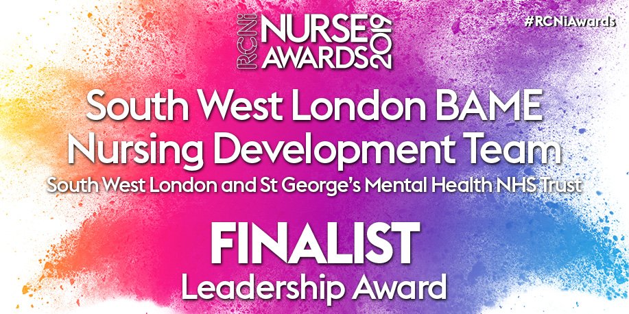 rcni's tweet photo. Congratulations to South West London BAME Nurse Development Team who are #RCNiAwards finalists. The team at @SWLSTG created a customised leadership and professional development programme for BAME mental health nurses to harness their talent. Find out more: https://t.co/gOk91uJzhG https://t.co/Vnlc7xqIDi