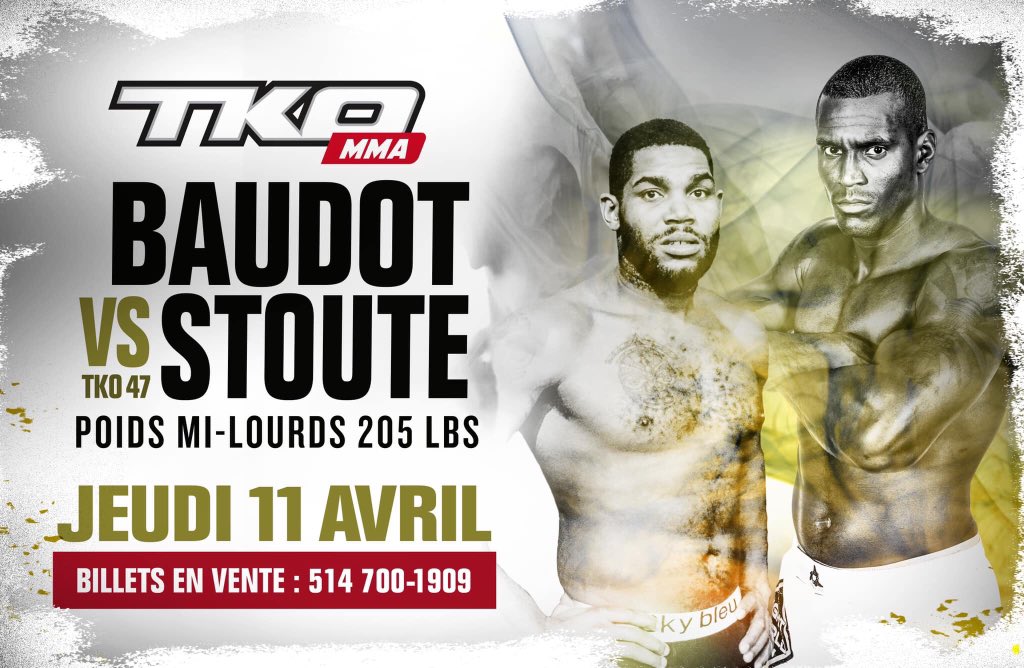 FqMMA's tweet photo. 🚨Ce soir, 2 🇫🇷 seront en piste à Montréal pour le #TKO47 ‼️
- Légers 
#DamienLapilus 🆚 #MichaelDufort  
- Lourds-Légers
#AlanBaudot 🆚 #ToddStoute
🕰 Event dès 0h00
📺 @UFCFightPass 
FORCE💪
#TKOMMA 🇨🇦 https://t.co/fSvFpZuBdR