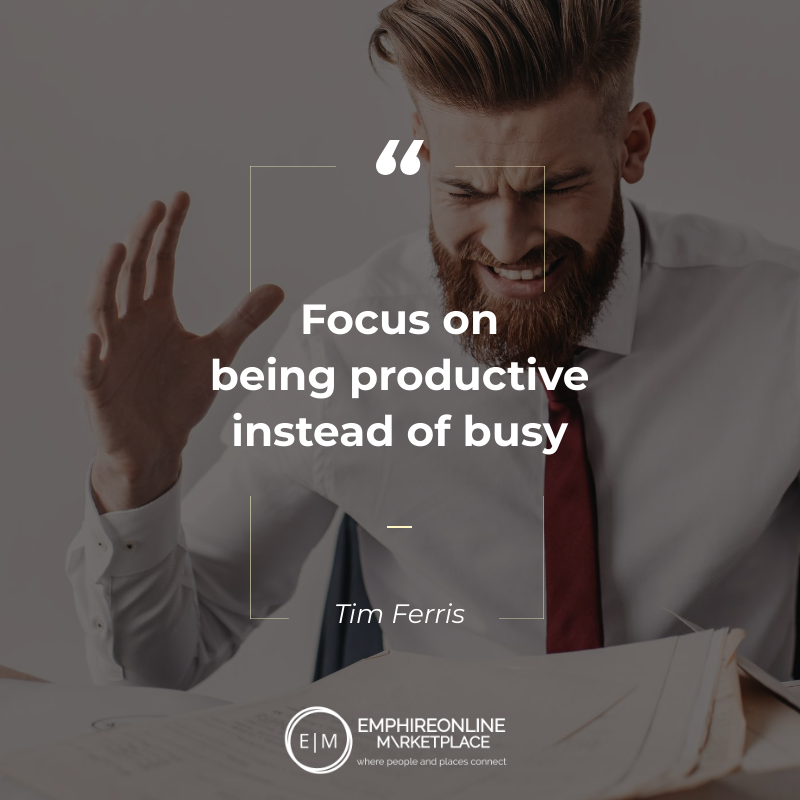 Emphireonline's tweet photo. Focus on being productive instead of busy - Tim Ferris

Visit: https://t.co/lpbew8664E 
#BoostYourVisibility #BusinessOwners  #OnlineMarketing https://t.co/IfYT02boTi