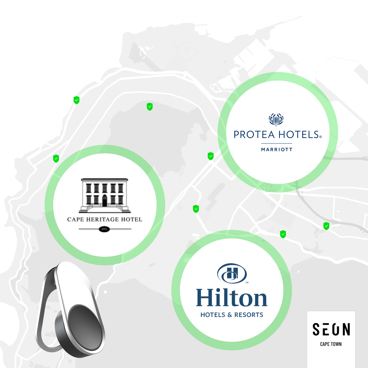 seonnetwork's tweet image. Great news! SEON is now available at the following hotels in Cape Town: Protea North Wharf, Hilton Hotel, and Cape Heritage Hotel! Stay Safe with SEON.

#SEON #SafetyFirst #SecurityOnTheGo #CapeTown