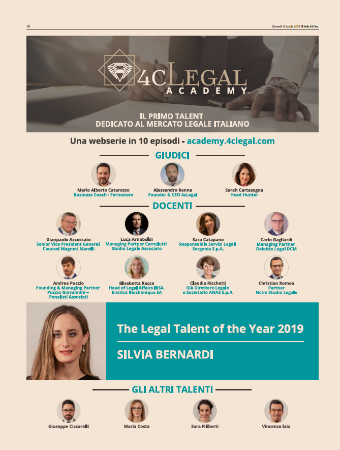 4cLegal's tweet photo. Oggi su Il Sole 24 Ore la presentazione del #LegalTalent of the Year 2019!

Complimenti a Silvia Bernardi e agli altri talenti di questa prima edizione: Giuseppe Ciccarelli, Maria Costa, Sara Filiberti, Vincenzo Iaia. 
Grazie anche a tutti i docenti e ai giurati.
#4cLegal https://t.co/2zoIZ9Bee1
