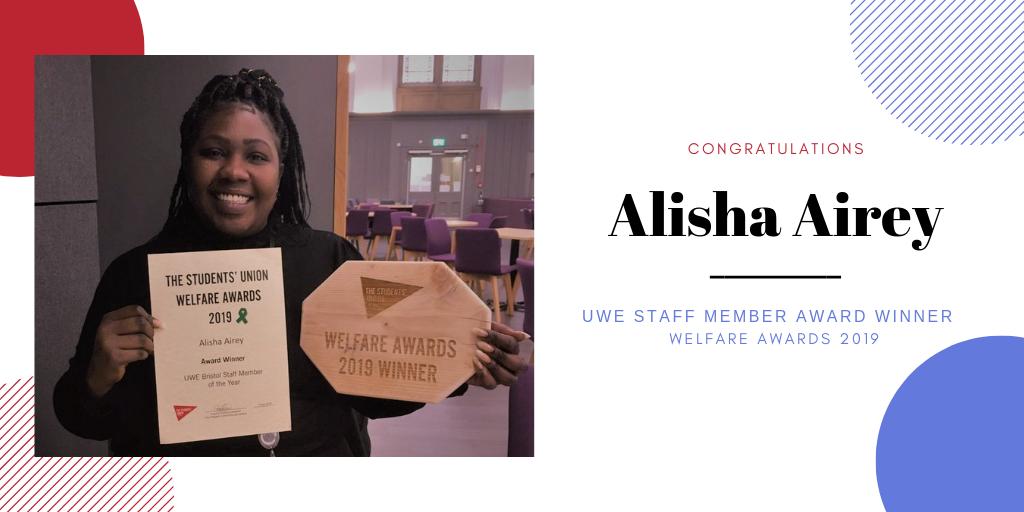 uwehaswp's tweet photo. The @uwehaswp team are very proud of Alisha Airey - BME Project Officer - Who won the award for UWE Staff Member @TheSUatUWE Welfare Awards 2019! Alisha is a constant source of strength, inspiration and a true driver for positive change so this award is well deserved! :D https://t.co/AtLB6JBPa8