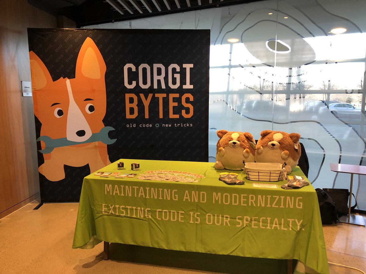 corgibytes's tweet image. The #MobProgramming2019 conference by @AgileNewEngland kicks off today. Stop by our table to say hi, grab some stickers, enter for a chance to win a stuffed Corgi, and debate the Oxford comma.