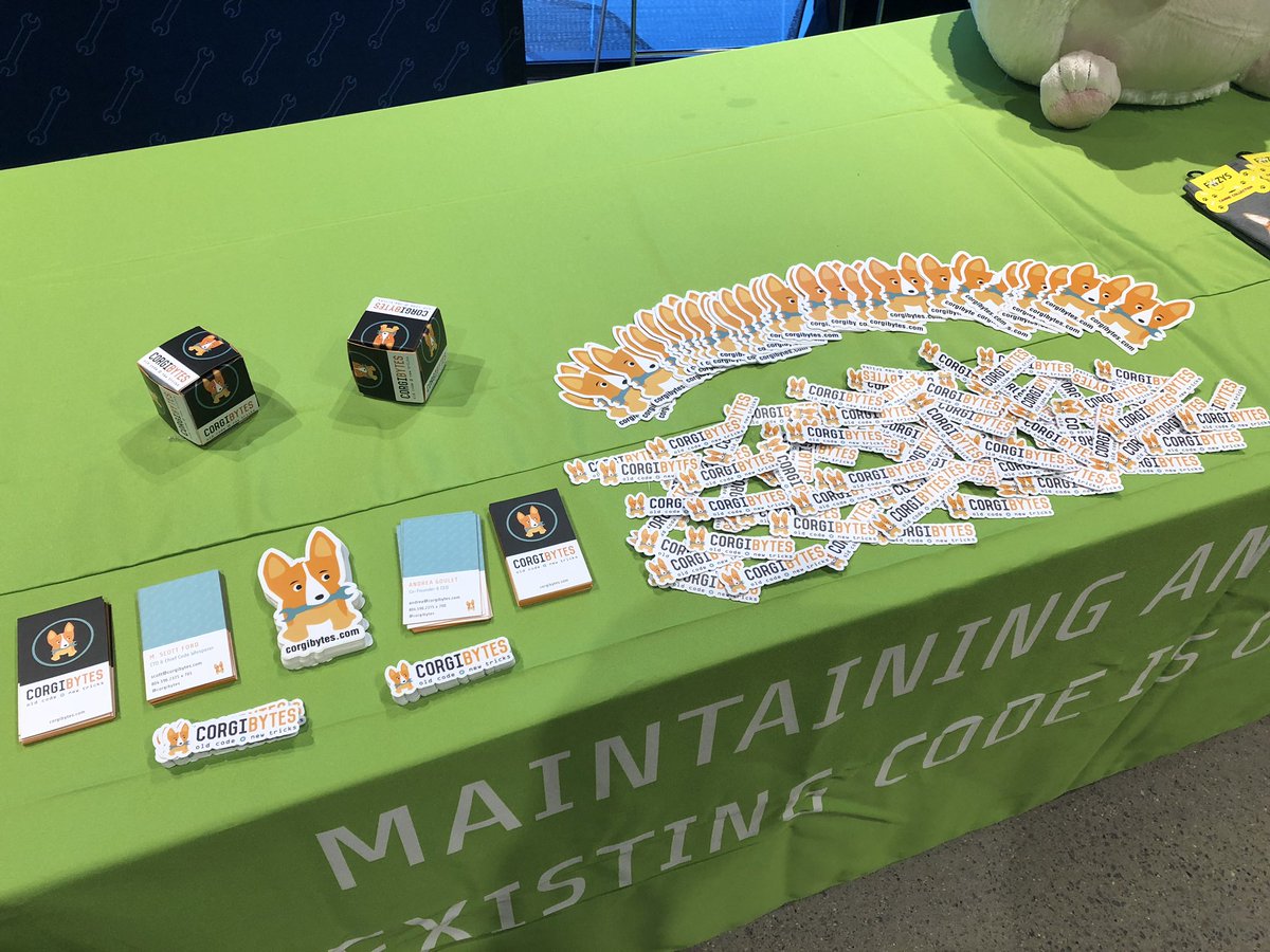 corgibytes's tweet image. The #MobProgramming2019 conference by @AgileNewEngland kicks off today. Stop by our table to say hi, grab some stickers, enter for a chance to win a stuffed Corgi, and debate the Oxford comma.