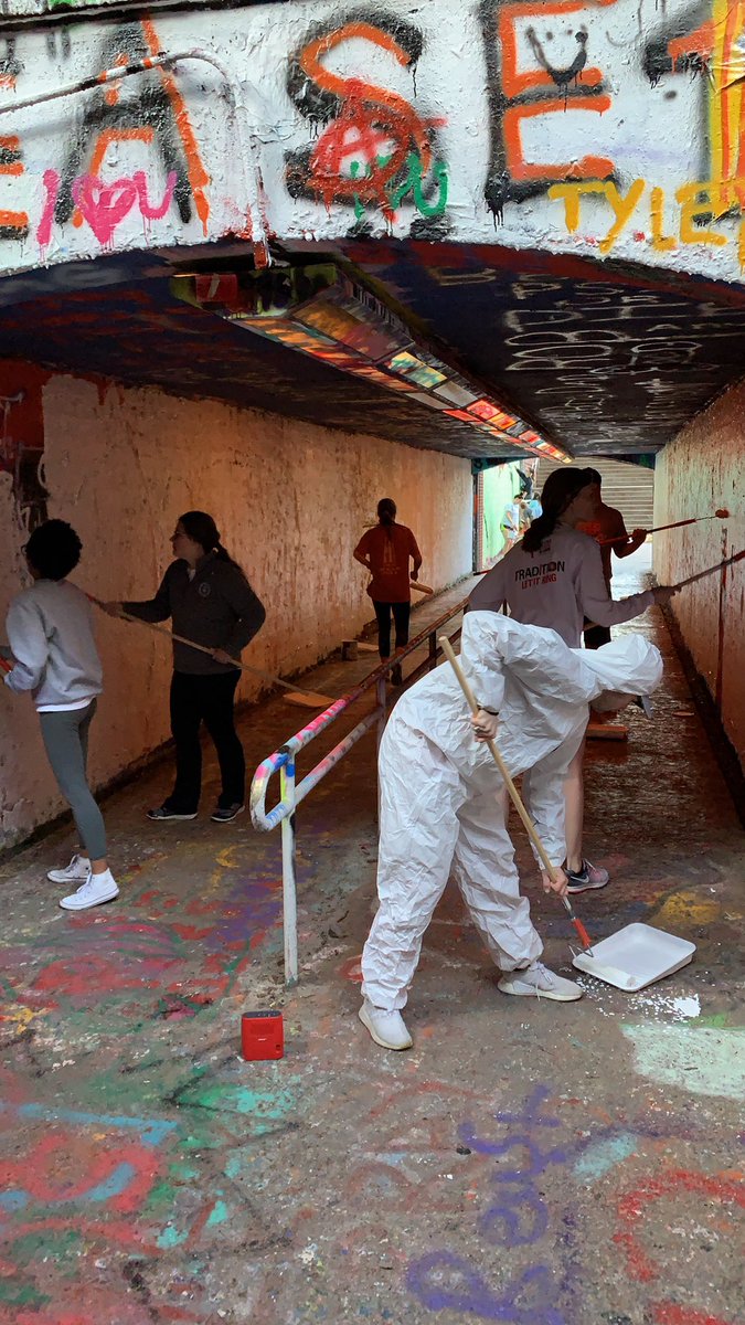 NCStateSAA's tweet photo. Our @NCStateAASAP team is hard at work prepping the Free Expression Tunnel for our BEAT Louisville t-shirt distribution and tunnel paint event tonight!  Both events will start at 6 PM! https://t.co/sQJ6dArZsB