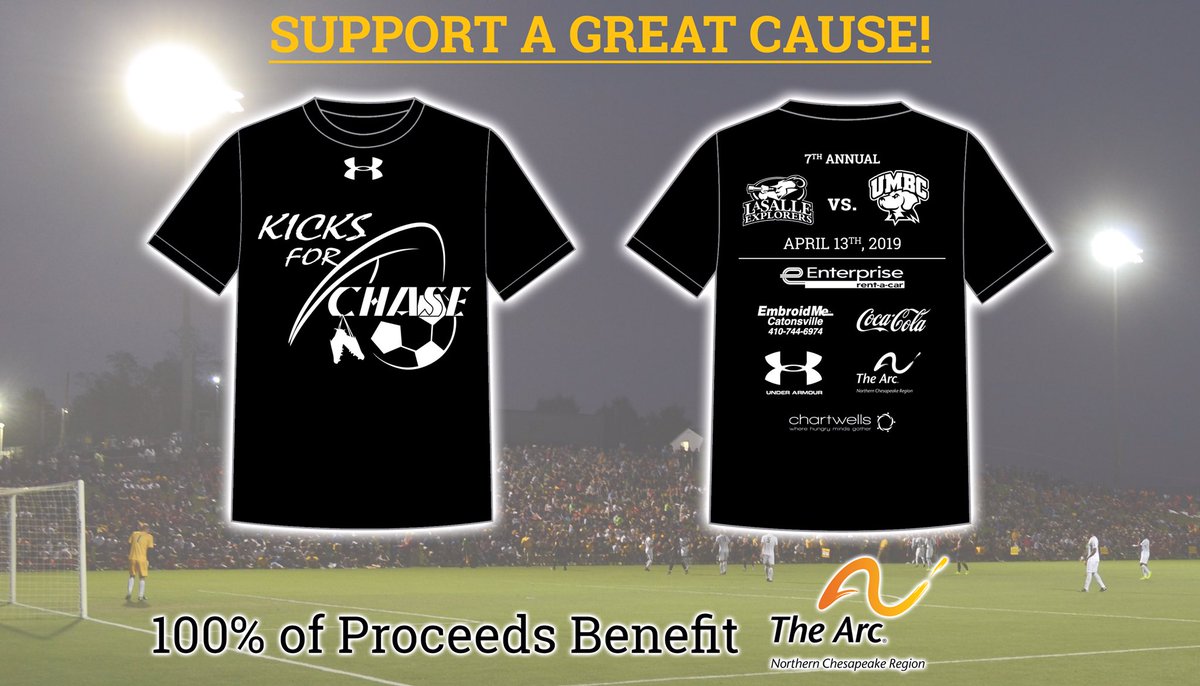 UMBCMensSoccer's tweet photo. Last day to get your shirt before the game on Saturday. “Kicks For Chase” Under Armour T’s for just $15 at the Commons Breezeway Thurs from 12-2.  100% of sales goes toward Down Syndrome Awareness through @TheArcNCR #KicksForChase #GreatCause https://t.co/vsE7UOCnMs