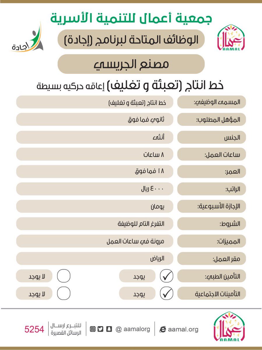 وظائف جمعية أعمال للتنمية الاسرية