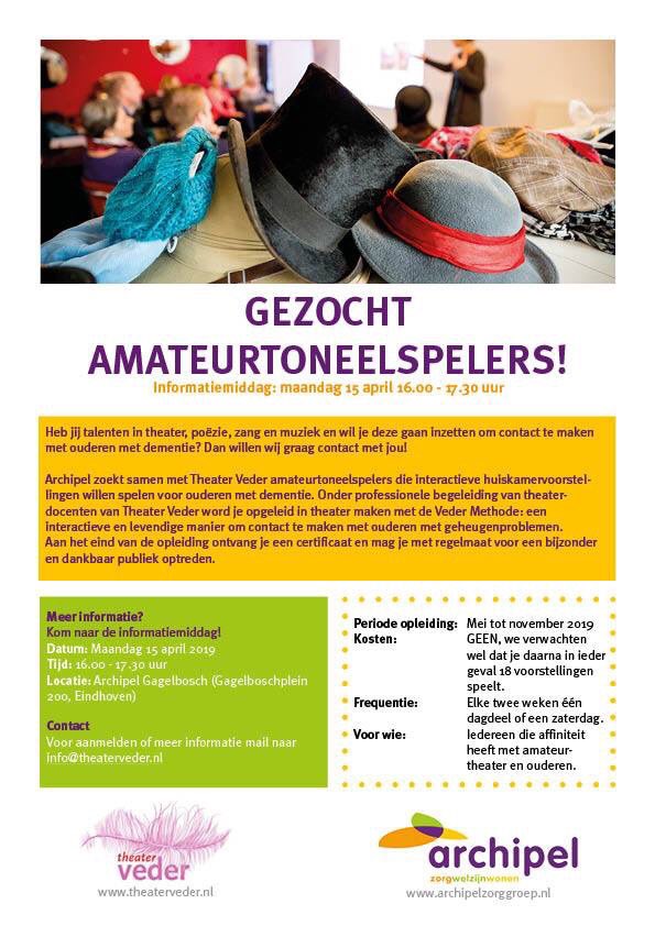 theaterveder's tweet photo. Ben / ken je Amateurtoneelspelers in regio #Eindhoven? Wil je met jouw talenten echt contact leren maken met ouderen? Dan zijn wij op zoek naar jou! Kom je ook 15 april naar @archipelzorg ? 
#Amateurtheater #dementie  #Theater #Muziek #TheaterVeder #VederMethode
RT=❤️ https://t.co/ZJnBfPQAyI