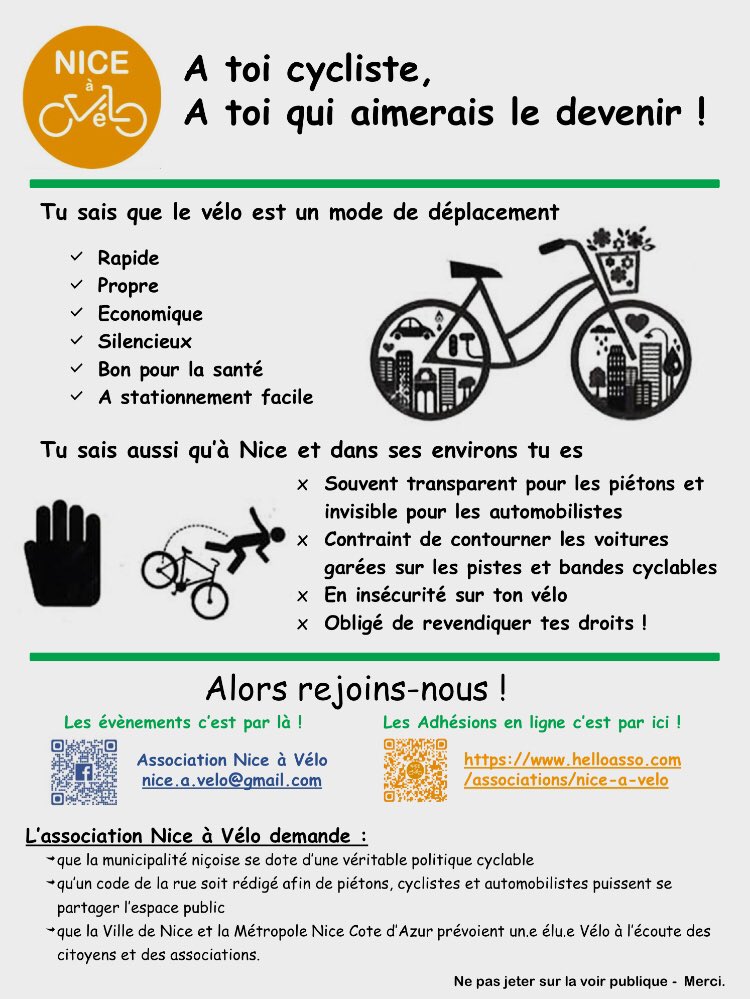 niceavelo's tweet photo. L’association Nice à Vélo a moins de 3 mois mais déjà 74 membres. Bon début 👍🏻 mais il faut être bien plus pour tenter d’améliorer les choses dans l’avant-dernière ville cyclable dans le baromètre cyclable des villes de plus de 200 000 hbts. Cotisation de 5 €. N’hésitez-pas😊! https://t.co/qQILib5dvn