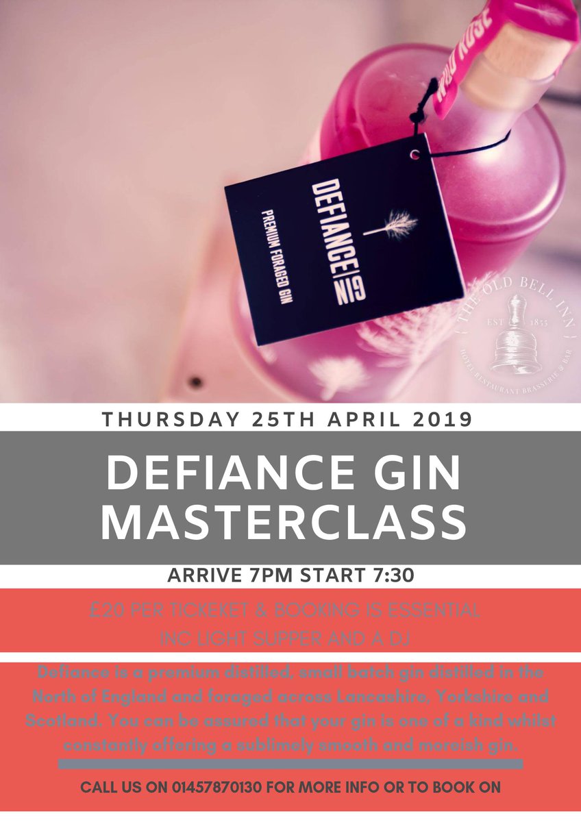 The Old Bell Inn (@oldbell_delph) on Twitter photo ‼️‼️THIS MONTHS MASTERCLASS HOST ARE DEFIANCE ‼️‼️
Tickets now available but booking is essential call us on 01457870130 to book
or for enquires 📞@DefianceGin <a href="/FeverTreeMixers/">Fever-Tree Mixers</a> ‼️‼️THIS MONTHS MASTERCLASS HOST ARE DEFIANCE ‼️‼️
Tickets now available but booking is essential call us on 01457870130 to book
or for enquires 📞@DefianceGin <a href="/FeverTreeMixers/">Fever-Tree Mixers</a>