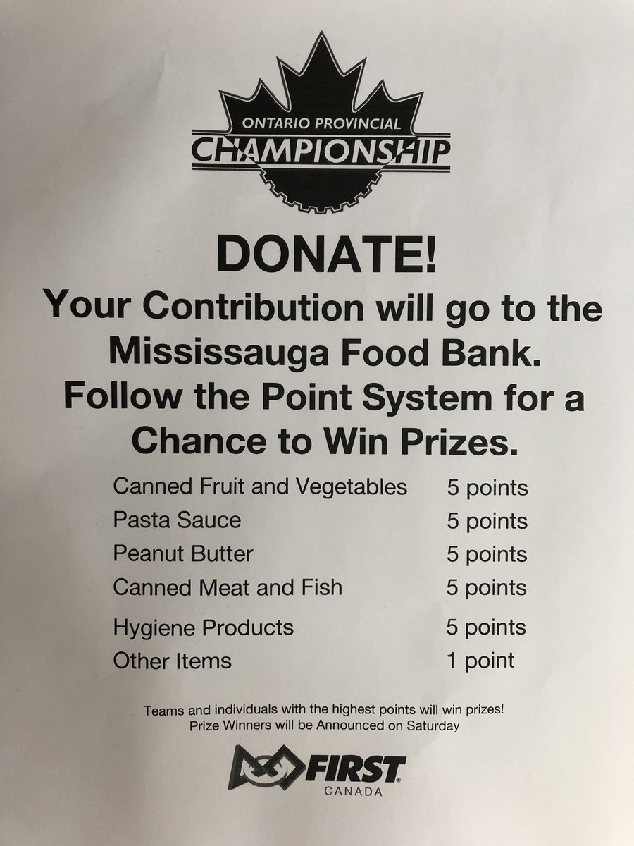 GirlsInSTEMEAC's tweet photo. Calling all teams at Ontario Champs! This weekend we are accepting non-perishable food donations for the Mississauga food bank! Donate for a chance to win a prize! You can find us next to the merch table! #ONchampsgivesback https://t.co/npfND4GjWw