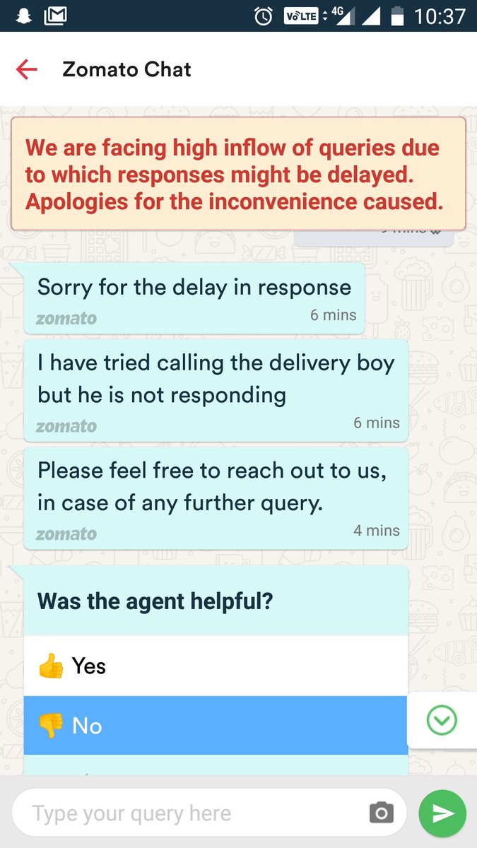 jhawar_vinay's tweet photo. Ordered food 2hrs back. Yet its in kitchen. Restaurant phone switch off. ZOMATO HELPS. Even Zomato support doesn't care to respond . @ZomatoIN
@zomatocare @goodbowl #ZOMATOSUPPORTSUCKS #ZOMATOSERVICE https://t.co/vz3HhwnB3X
