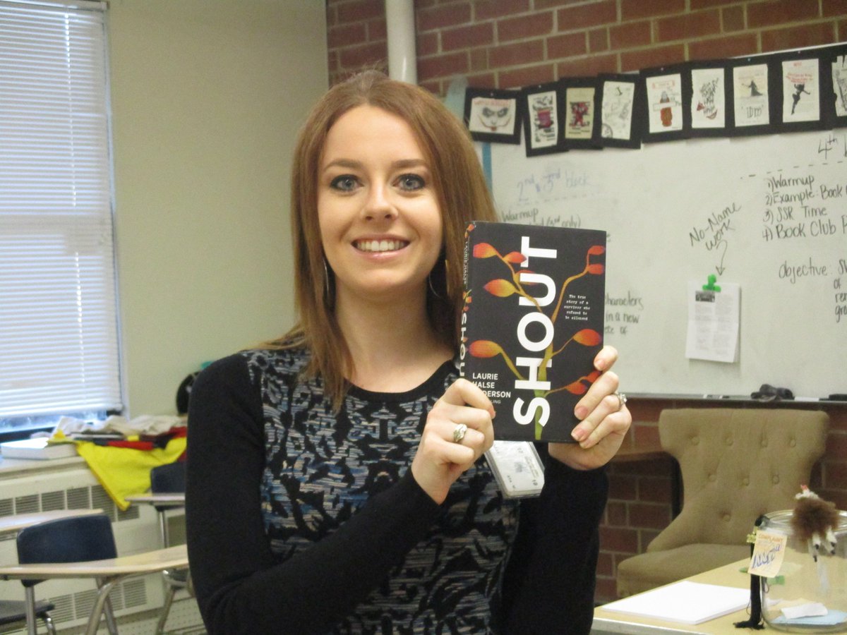 ForestHillsHSNC's tweet photo. It's School Library Week! Ms. Rinkert's favorite new book is Shout by Laurie Halse Anderson. If you liked Speak, try this autobiographical companion. #UCPSLibraryLife #TeamUCPS #TheJacketWay #JacketsRead https://t.co/Lh0fXZJX7n