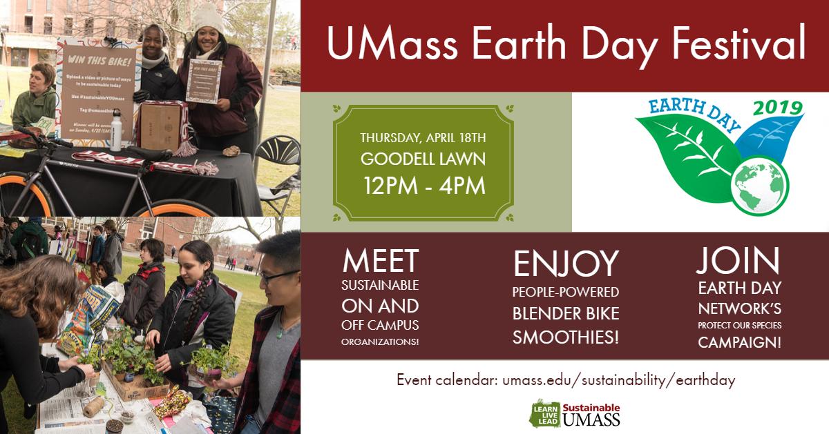 UMass Earth Day Festival will be held on Thursday, April 18th, from 12 pm to 4 pm on the Goodell Lawn. Free samples of yerba mate, pot your own plant, zines, free ValleyBike membership raffle, student crafts for sale and more! 🍀