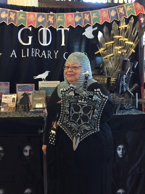 9librariespvd's tweet photo. To celebrate #NationalLibraryWeek, the staff are having a Book Character Day at @provcomlib and they have come up with some MASTERPIECES. Visit our Facebook page to see more! #PVD #libraries https://t.co/QRSXmjxZ4Y