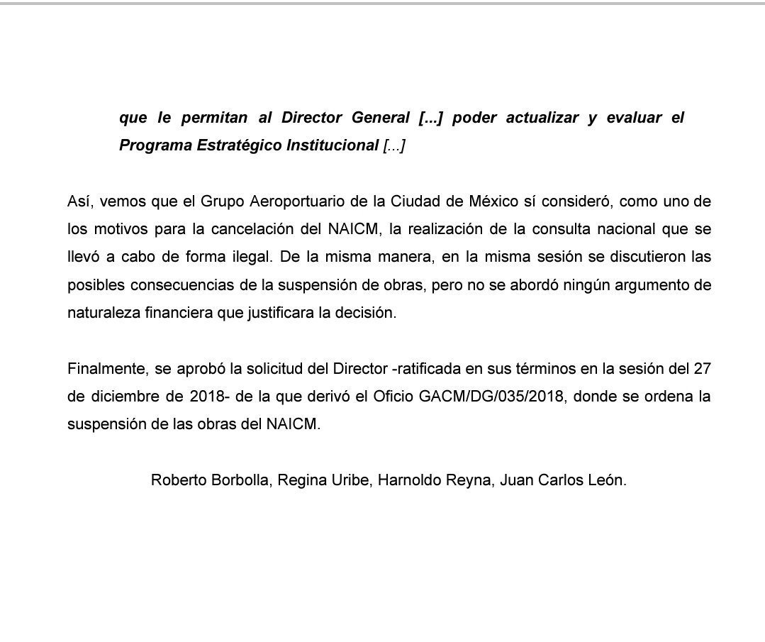 RobertoBorbolla's tweet photo. . @JimenezEspriu declaró que la cancelación del NAICM fue por razones financieras, pero miente. Solicitamos pruebas al Grupo Aeroportuario de la CDMX y nos dimos cuenta que lo motivaron en la consulta ilegal realizada el año pasado. #NoMentir #ConsultaNAIM https://t.co/nLvNzAeUOS