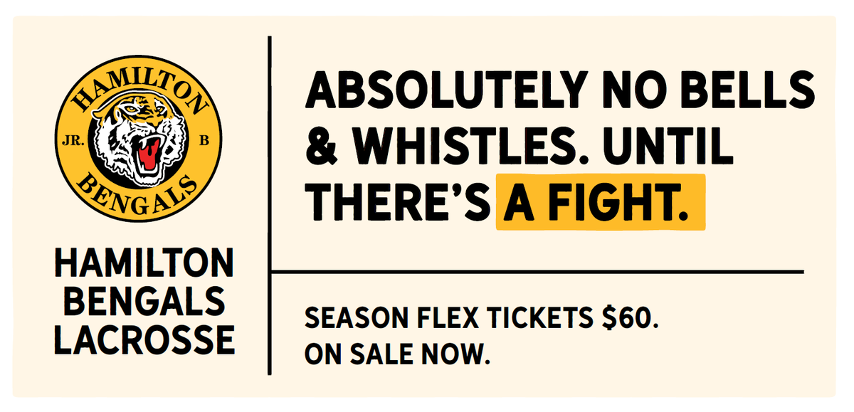We'll take grit over glitz all day, every day. 
Join us this season for some damn good #Lacrosse. 
10 game tickets you can use all at once or all season long - just $60. 

Get 'em at Brüha bruha.com/event/4505   
And via e-mail at hamiltonjrbbengals@gmail.com 
#HamOnt