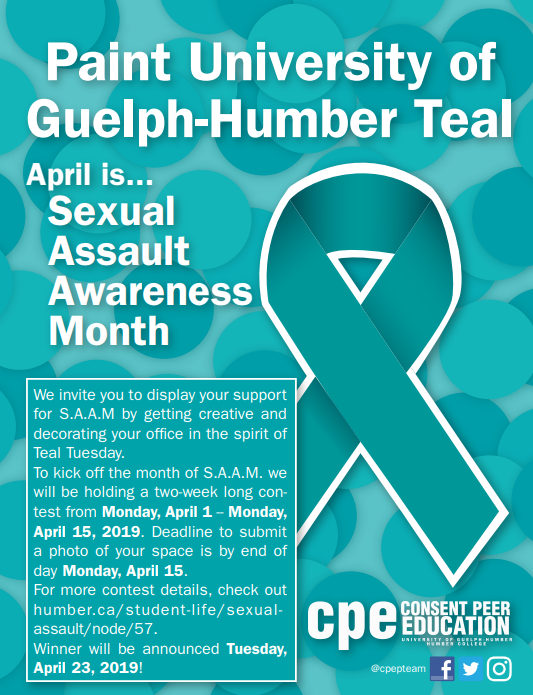 UofGHstudents's tweet photo. #PaintUofGHTeal to show your support for Sexual Assault Awareness Month!
1) Design and decorate your office in everything teal
2) Take a photo and post it to Twitter/Instagram 
4) Use the hashtags #ShowSupport4SAAM #CPEPTEAM #PaintHumberTeal #PaintUoGHTeal and mention @CPEPTEAM https://t.co/EqR6YKxA8I