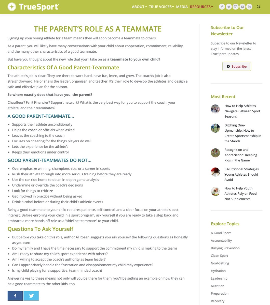 truesport.org is an amazing resource for both athletes &amp; parents.