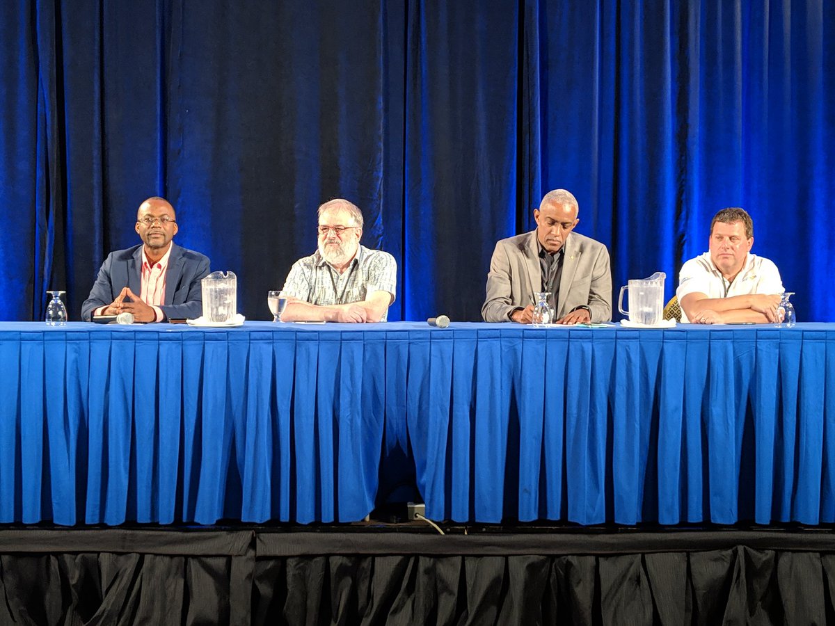 AshellForde's tweet photo. Panel: From then to now: How necessity, community, serendipity and market forces formed today's Internet. With Internet royalty @bevilwooding @danielsah Mark Kosters and Steve Feldman #CaribNOG17 https://t.co/LO0MxE3L6R