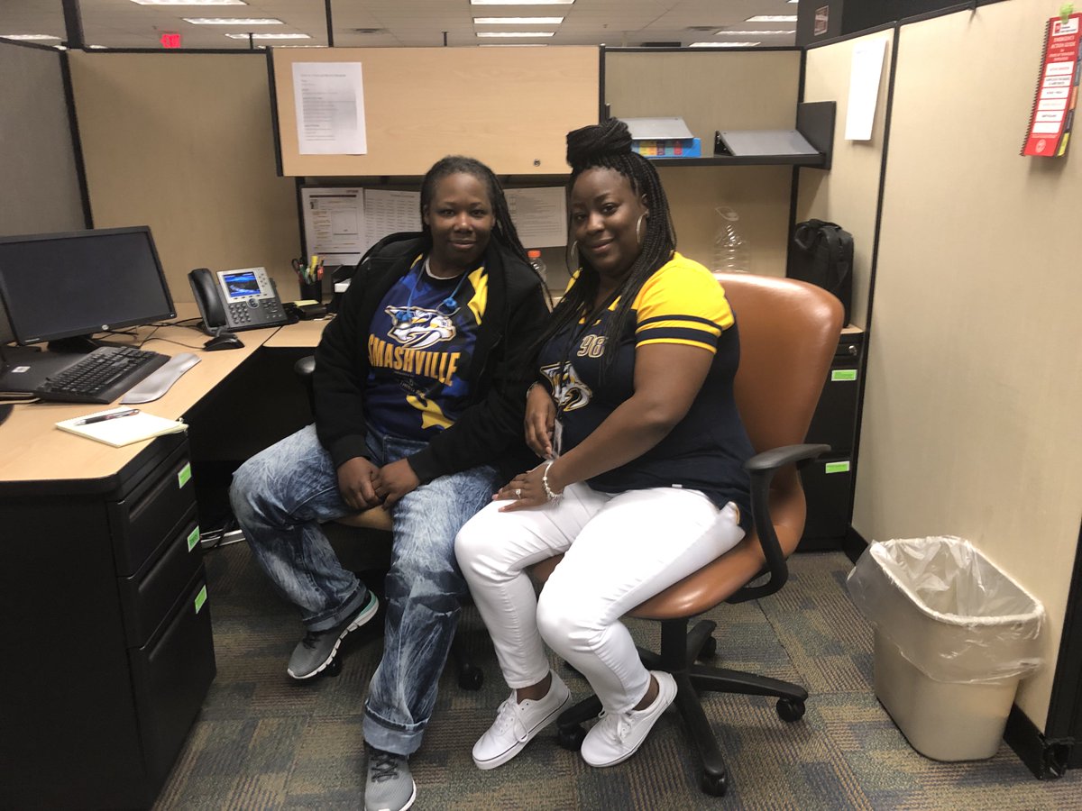 TennCare's tweet photo. Check out how #TennCare staff showed their support for our hometown #hockey heroes on #PredsPrideDay! Keep your eyes on that NHL prize Nashville Predators and know that we're rooting for you! #smashville #preds #stanleycup https://t.co/uStR33qWVC