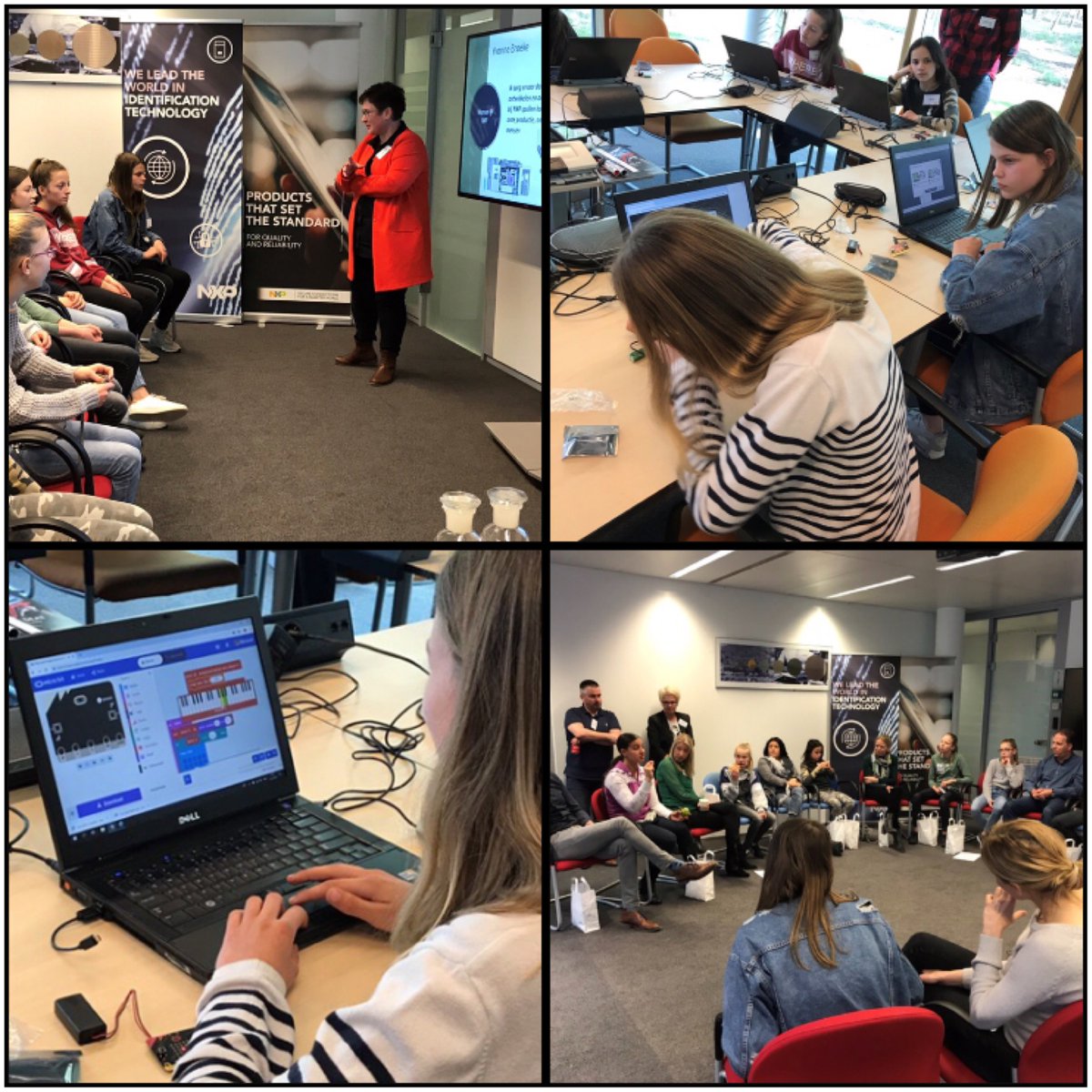 NXP's tweet photo. .@NXP hosted girls and their parents during #Girlsday2019 – girls and women are still underrepresented in STEM fields in higher education and on the labor market. And that has to change. We showed them today how inspiring it can be to work in a tech environment. https://t.co/ZaWy8Y2fie