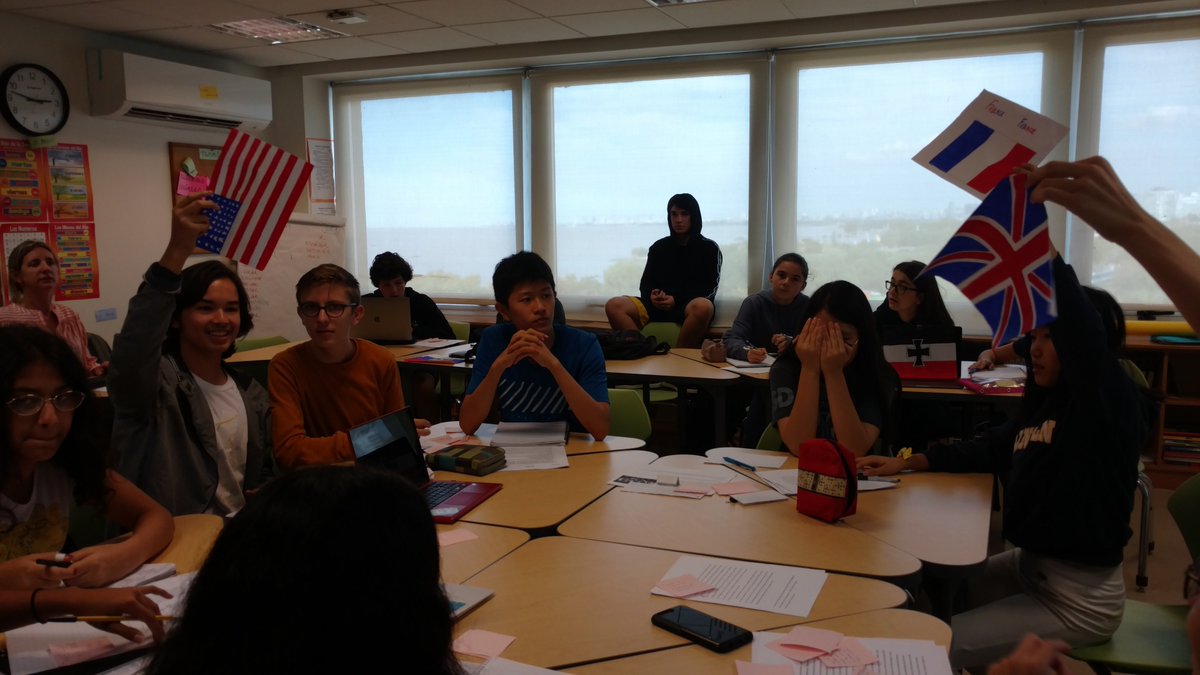 Naomi_Barbour's tweet photo. #MultilingualLearners taking part in a mock Paris Peace Conference in @FParma's class, using all their negotiating skills, both in written and spoken format. #aelpd #aelincoln #HSLangAndLearning @Ms_Poirot https://t.co/mZ1IPQLolN