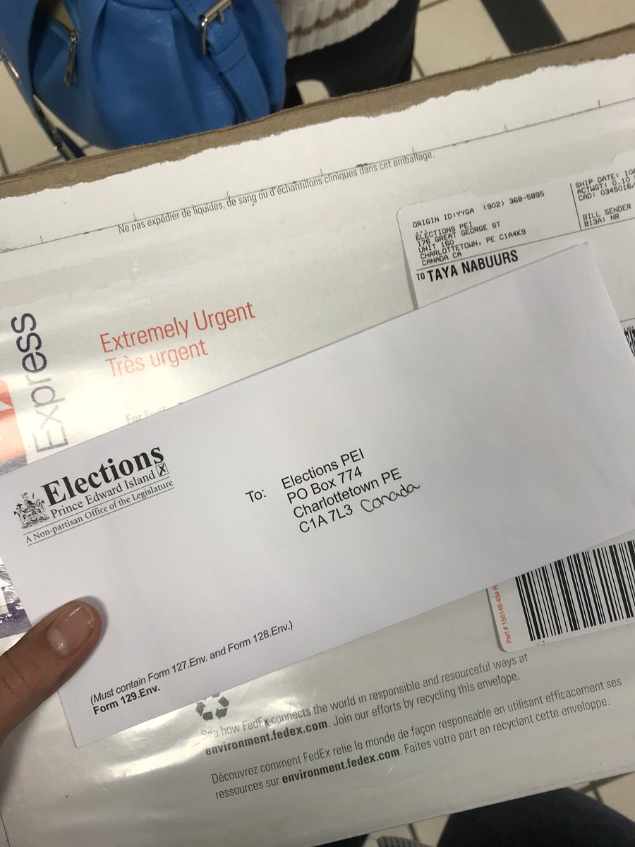 TayaNabuurs's tweet image. Good news: My mail-in ballot arrived today. 

Bad news: I have 2 options: pay €1.30 to have it arrive in 7-14 days OR pay €59 ($88 CAD) to have it arrive in 2-5 days. 

It needs to arrive at EPEI in 6 days.

I simply can’t afford the latter option. How frustrating. #peipoli