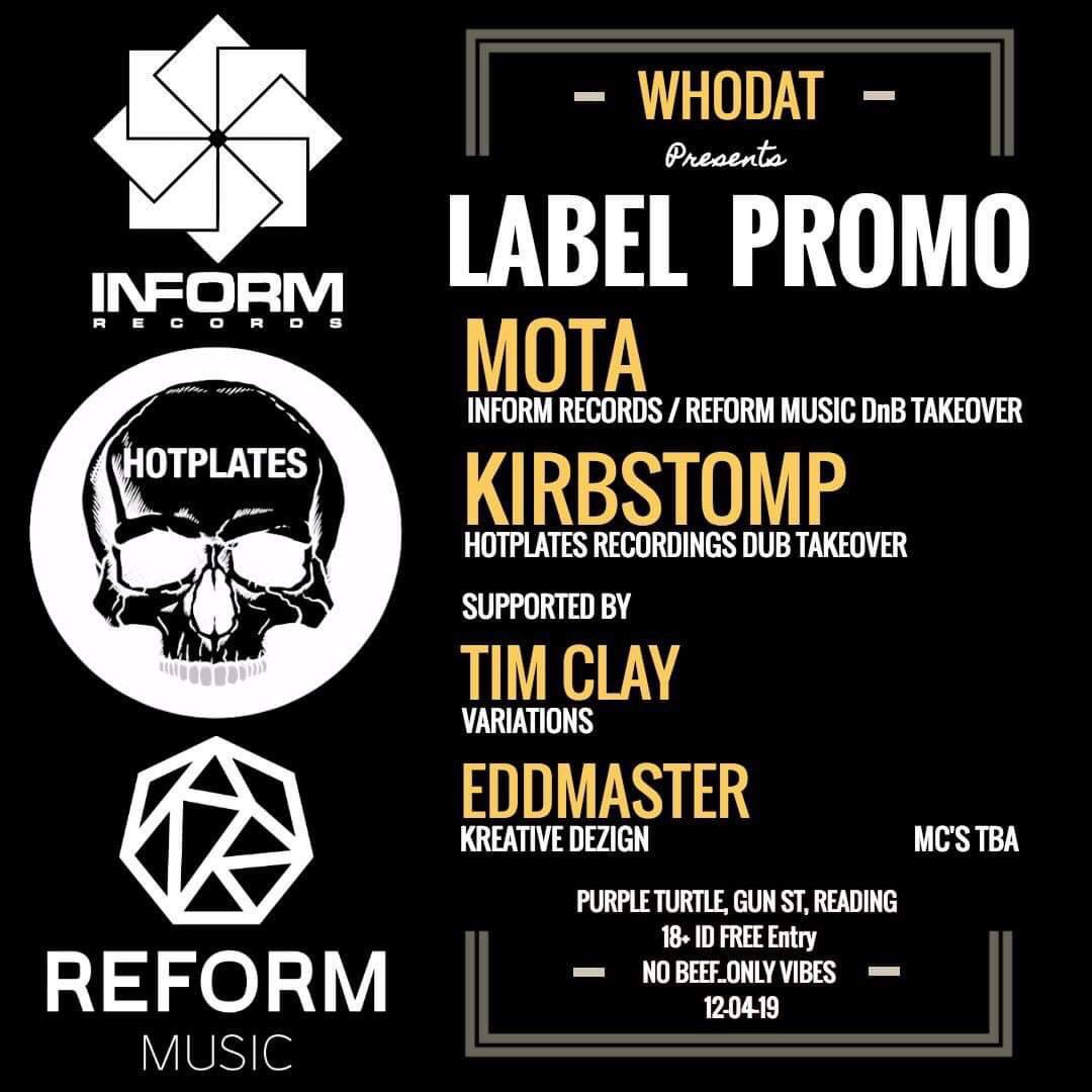 #Reading heads we’re gonna be at <a href="/PurpleTurtleRdg/">Purple Turtle</a> tomorrow night for a #dnb &amp; #dubstep label showcase 😎

<a href="/InformRecords/">Inform Records</a> 
<a href="/reformmusicuk/">Reform Music</a> 
<a href="/hotplatesuk/">Hot Plates</a> 

RSVP: facebook.com/events/2301081…