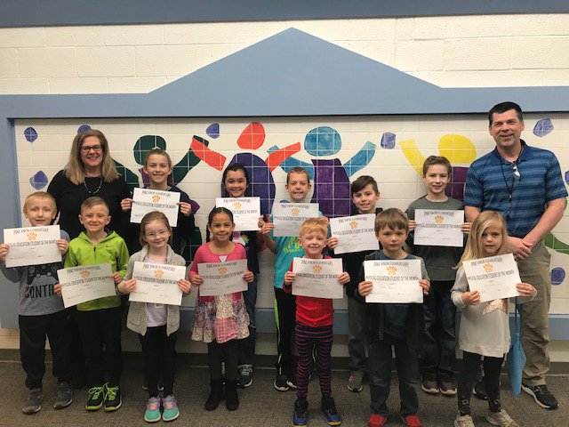 PKEElementary's tweet photo. PE students of the month are leaders with a "Never Give Up Attitude": William Cumberworth, Harley Thomas, Avery Haines, Nolan Marshall, Austin Gaw, Nicholas Frezza, Piper Holcomb, Keilana Caputo, Graham Mooney, Trenton Zamarippa, Lauren Day and Milo Dost #PEStrong, #Learn@CCS https://t.co/MhbMoqOv79