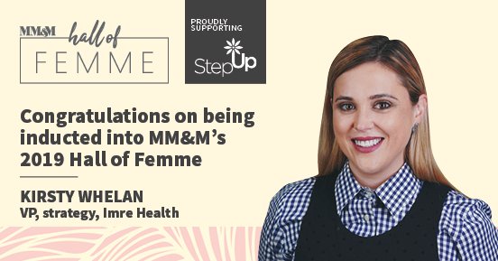 We're honoring Kirsty Whelan, <a href="/imrehealth/">imre health</a>, for being inducted in the 2019 class of Hall of Femme. Congrats for being named an inspiring leader in the industry! #MMMFemme bit.ly/2us4DbU