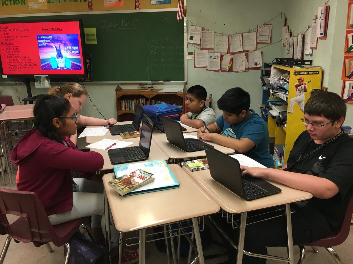 D32MsRichardson's tweet photo. Students collaborating to do a plot diagram on a short fiction reading before independent work on one for Red Dog. #pcmsd32 #guidedpractice #engagement https://t.co/9LkTvXCQHr