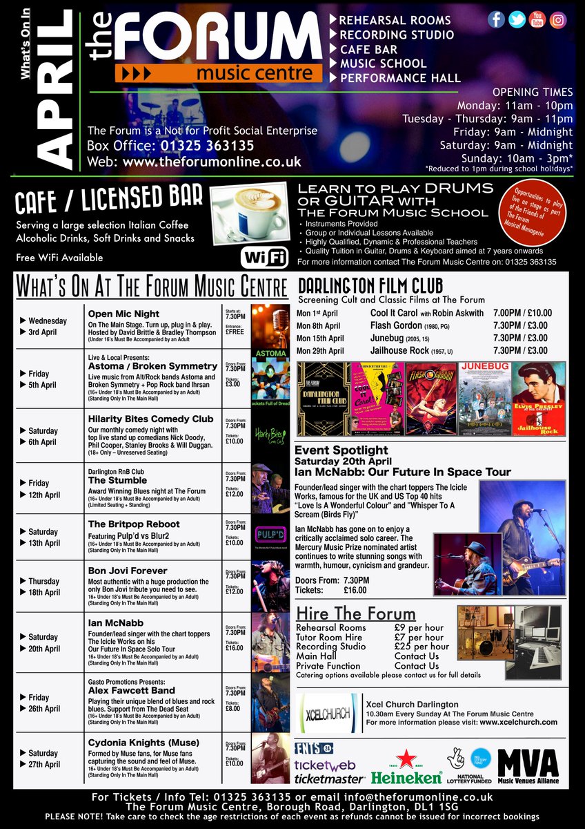 TheForum_Music's tweet photo. #Darlington - Check out our gig guide from April to June
All Tickets 01325 363135 #GreatWeekends
@WhatsOnDarlo @hmvDarlington @darlo4culture @gr8musicvenues @Eventsdton #DarloMusic #DarloBiz https://t.co/PlAAAgQOJB