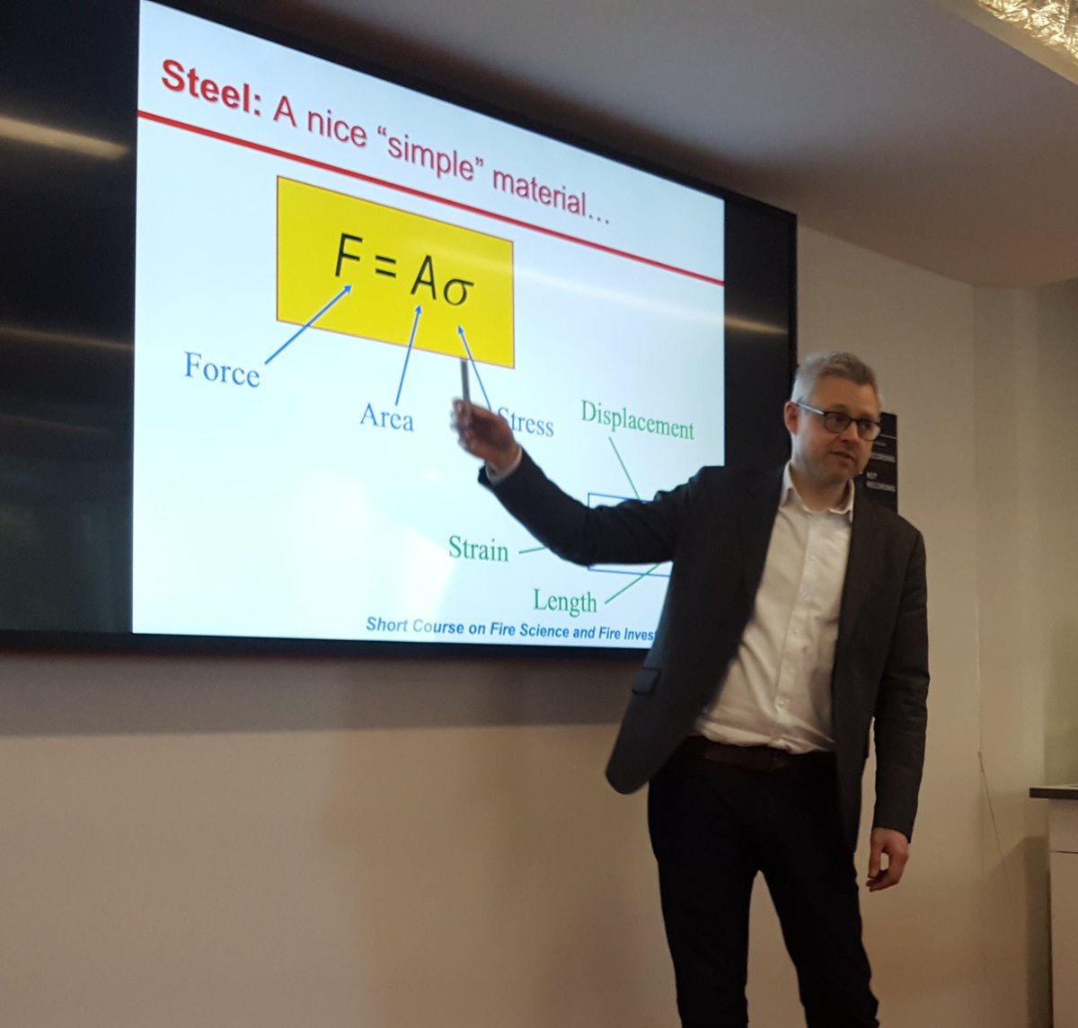 Nearly at the end of the Fire Science &amp; Fire Investigation course. Prof <a href="/lukebisby/">Luke Bisby</a> explaining simple structural engineering to our delegates.