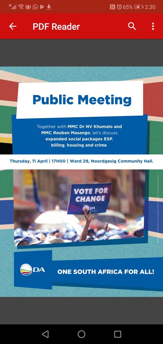 tsepomhlongo's tweet photo. We are having our public meeting at 5pm in Noordgesig ward 29 #SAForAll our get from CoJ MMC @reuben_masango & Dr Khumalo @SowetoEastDA #VoteDA https://t.co/1zMS0mlSTN